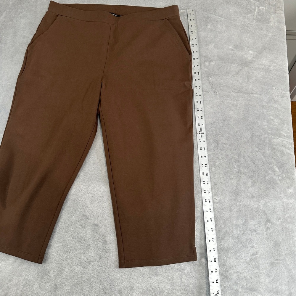 Susan Graver Weekend Brown Cotton Spandex Pull On Crop Pants Large - Picture 2 of 8